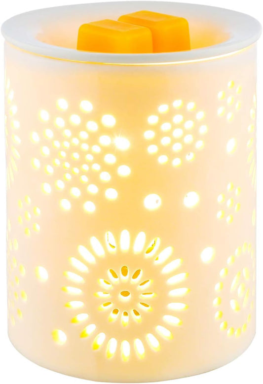 Electric Wax Melter  Sunflower Pattern Ceramic Candle Warmer Wax Burner Melt Fragrance Warmer Incense Oil Warmer Night Light Aroma Decorative Lamp for Gifts, Decor for Home Office