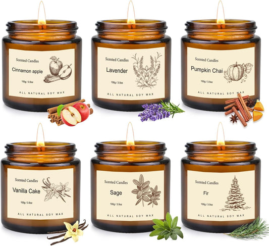 6 Pack Winter Candles for Home Scented,Long Lasting Soy Candles for Home,Holiday Scented Candle Gift Set with Cinnamon Apple,Pumpkin Chai&Vanilla,Natural Aromatherapy Candles,Christmas Gifts for Women